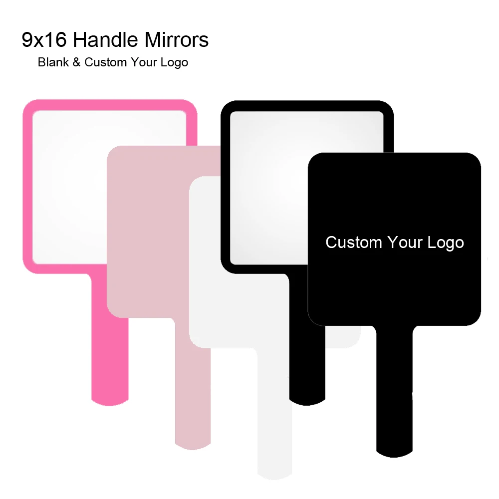 Custom Logo Hand Held Makeup Mirror 5 Pieces Bulk Wholesale Personalized Eyelash Extension Supplies SPA Salon Hair Wig Mirrors