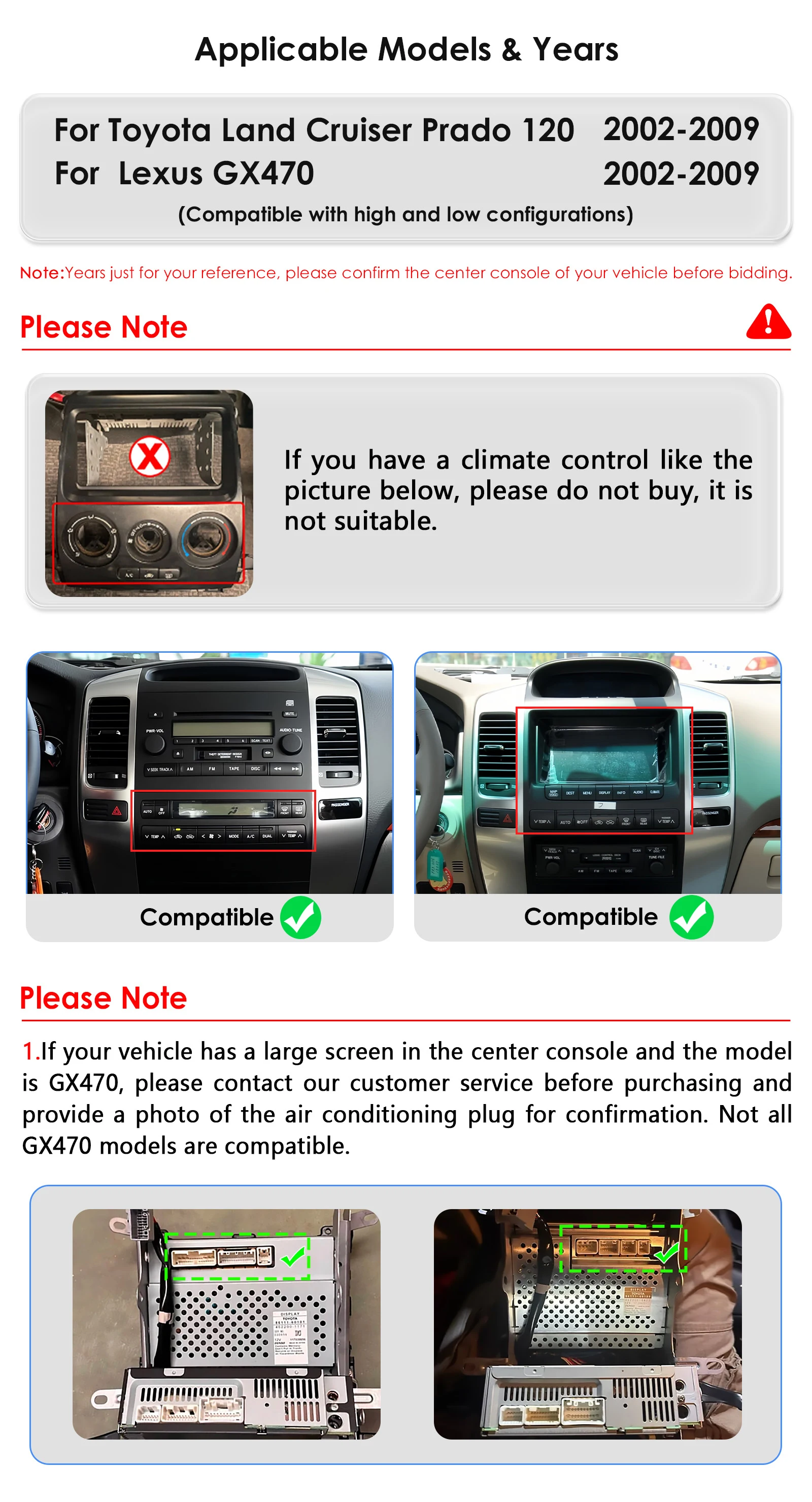 Radio de Coche con Carplay Inalámbrico Android 14 para Toyota Land Cruiser Prado120/ Lexus GX470 2002-2009, Reproductor Multimedia Android Auto OBD 2