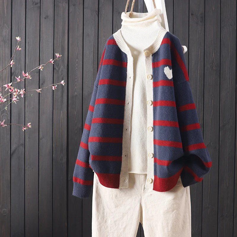 Stylish Striped Knit Cardigan for Women