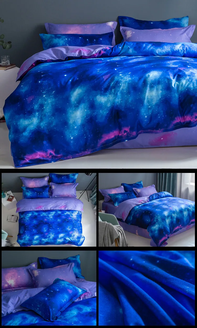 3pcs Star Sky Duvet Cover with Pillow Case Printed Luxury 3d Comforter Bedding Set with Cover Queen/King Double or Single Bed