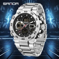SANDA 6312 New Steel Strip Sports Watch Dual Display Dual Movement 5ATM Waterproof Multi functional Men's Electronic Watch-1