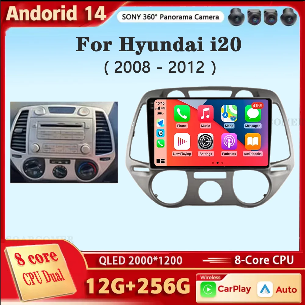 Android 14 Carplay Car Radio Stereo Multimedia Video Player DSP GPS 4G WIFI Touchscreen for Hyundai i20 2008 2009 2010 2011 2012 for Car Multimedia Player Car Radio Wireless Carplay Adapter Wireless Carplay Smart Carplay Box