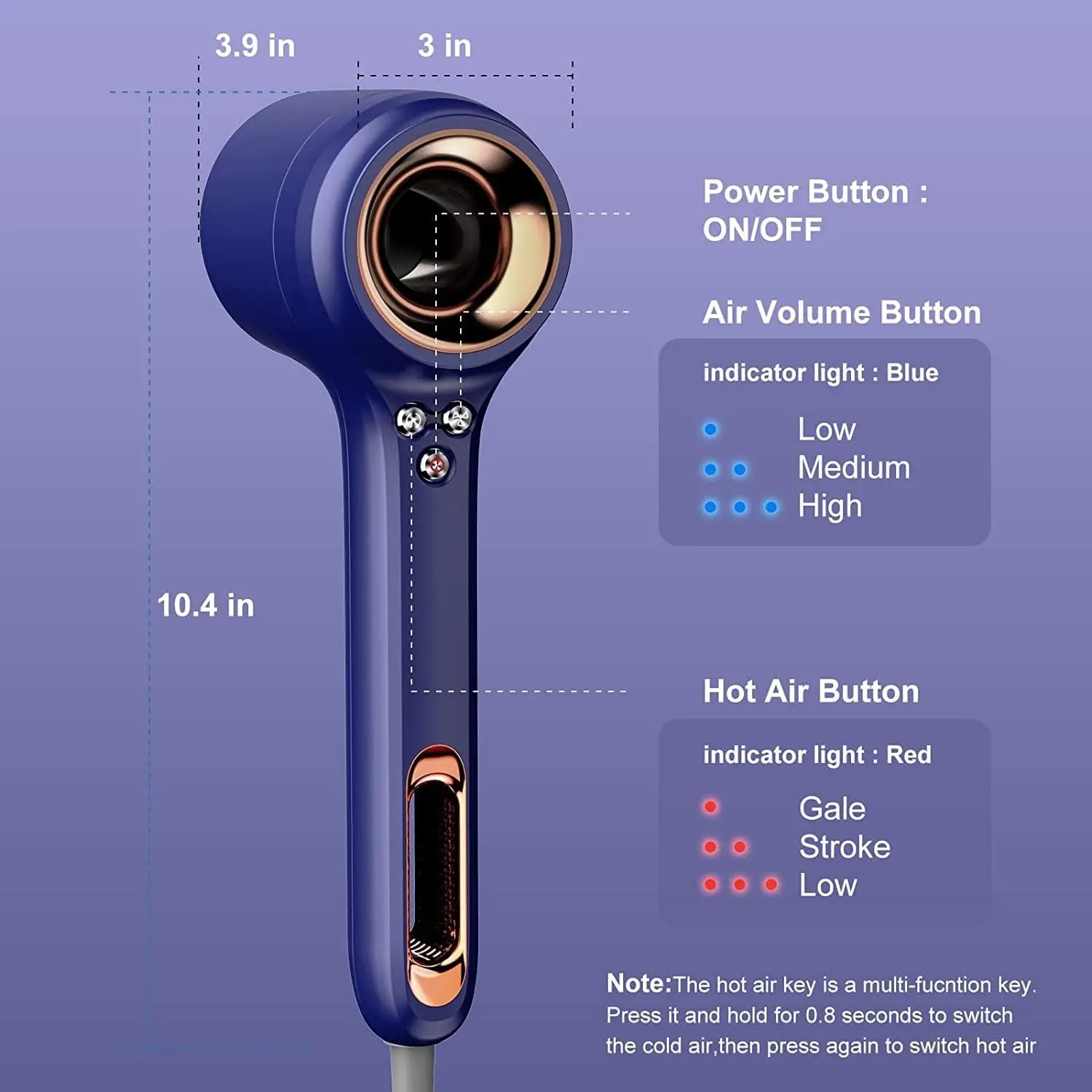 Motor for Fast Drying, Low Noise, Memory Function, Reduce Frizz, Hollow，Pro