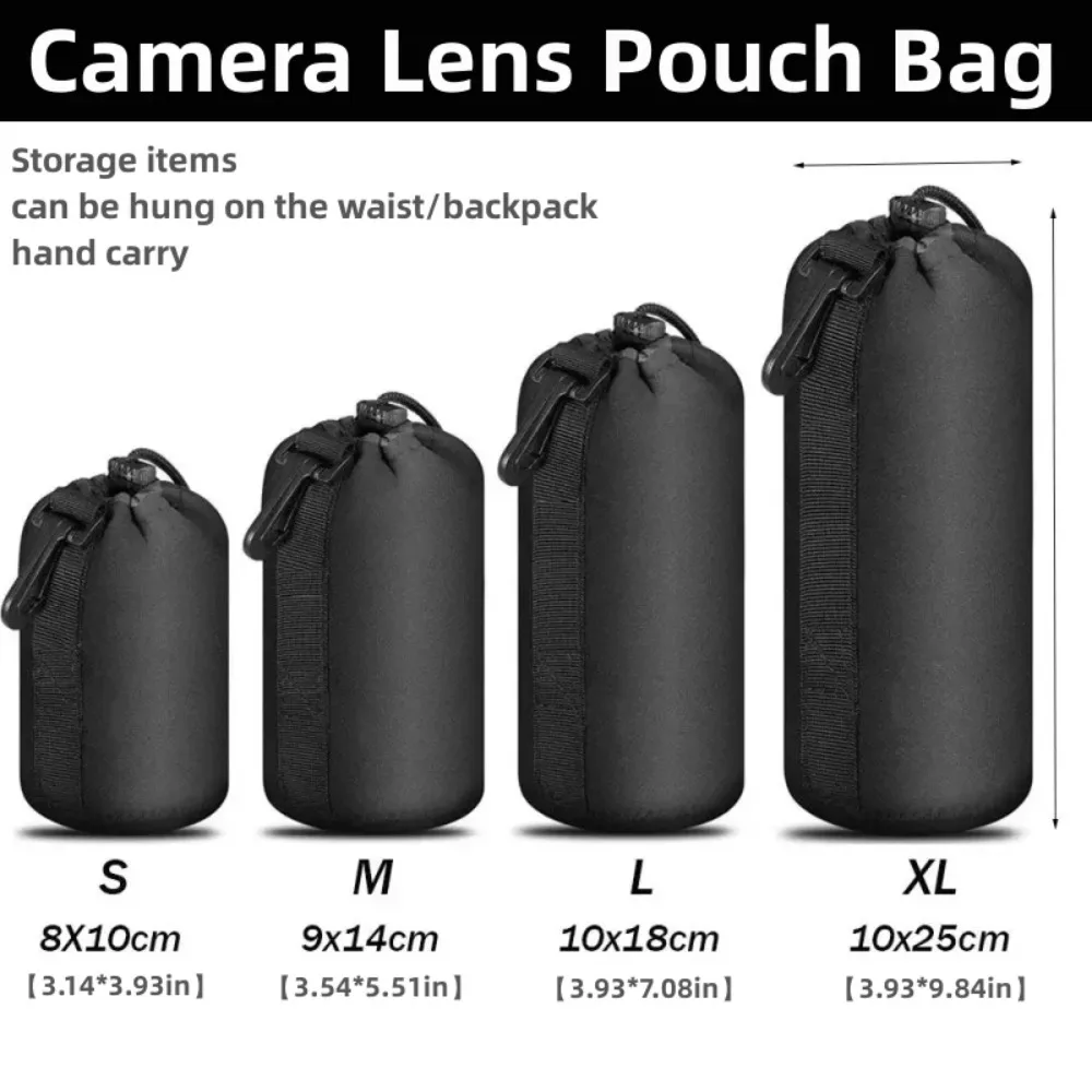 Waterproof Camera Lens Pouch Soft Drawstring Case for Canon Sony Nikon Most DSLR Lenses RF11