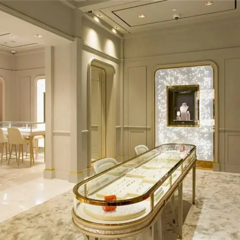 Sundo shop design stainless steel jewelry display cabinet glass locable doors and LED lighting showcase jewelry