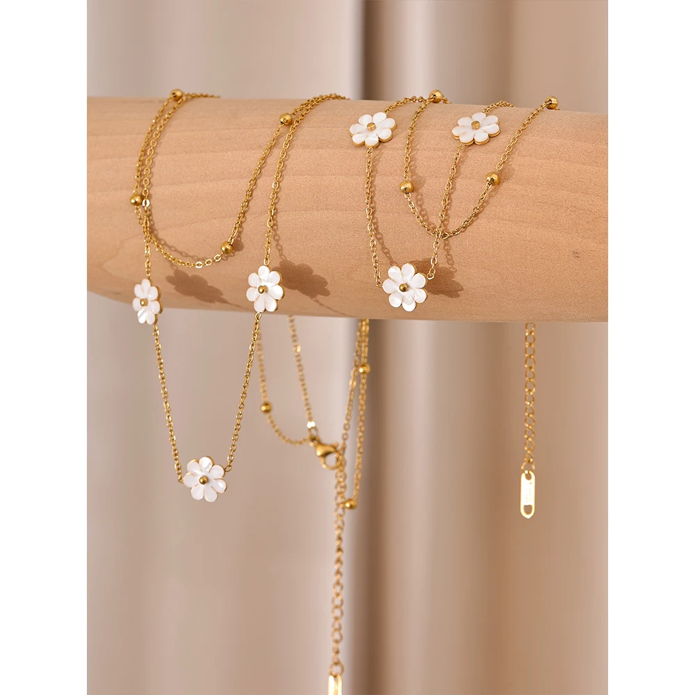 Yhpup Necklace Anklet Double Layer Chain Plant Charm Jewelry