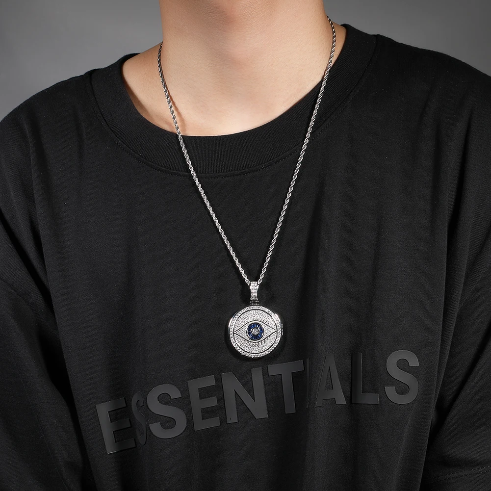 TBTK Evil Eye Photo Locket Frame Pendant Necklace Iced Out Cubic Zirconia Personalized Picture Punk Jewelry For Memory Gift