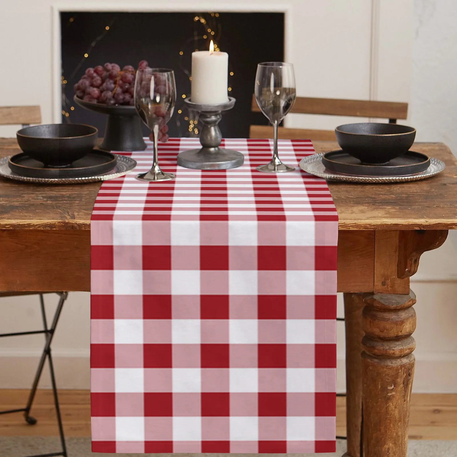 Pastoral Style Red White Plaid Linen Table Runners Kitchen Table Decoration Dining Runner Wedding Party Supplies