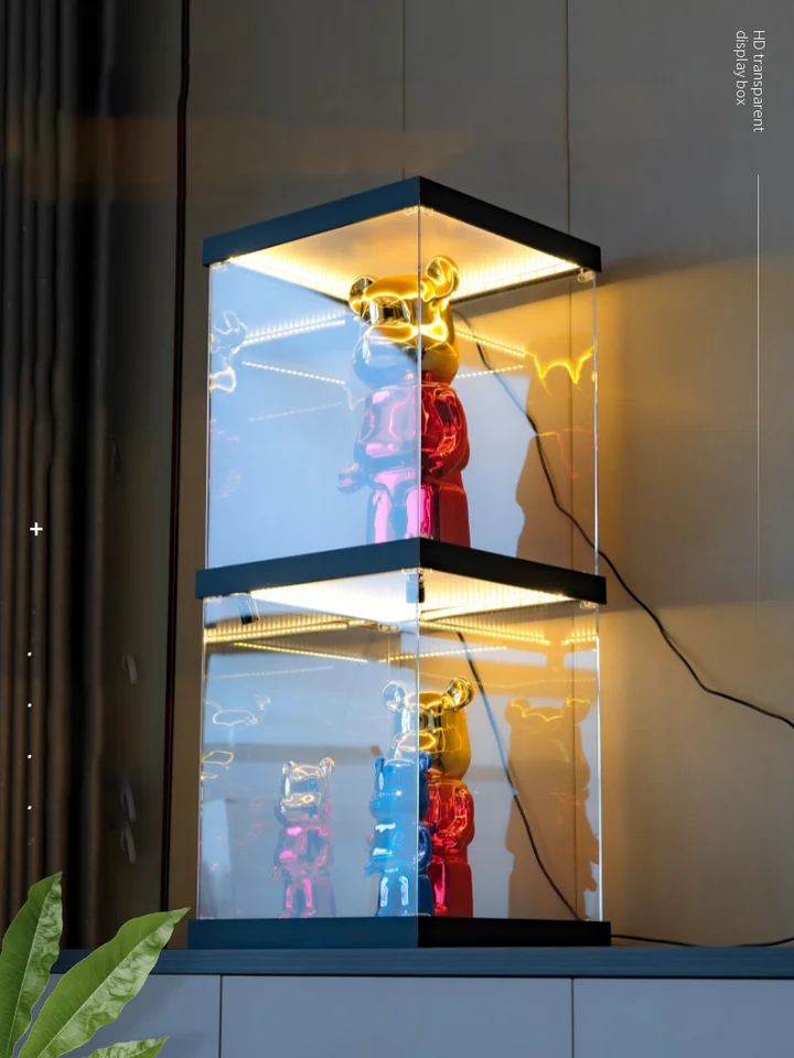 Ecoseao Acrylic Display Case with Mirror, Clear Acrylic Organizer Box, Assemble, Countertop, Dustproof Protection, Action Figure Showcase