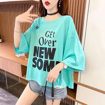 Women's T-shirt Summer Outfit Graphic Short Sleeve Cotton Top Female Baggy Trending Clothing Korean Popular Clothes Cheap Woman 1