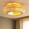 Bamboo Ceiling Fan Fans With Lights Remote Control Bedroom Decor Ventilator Lamp 50cm Air Invisible Blades Retractable Silent 6