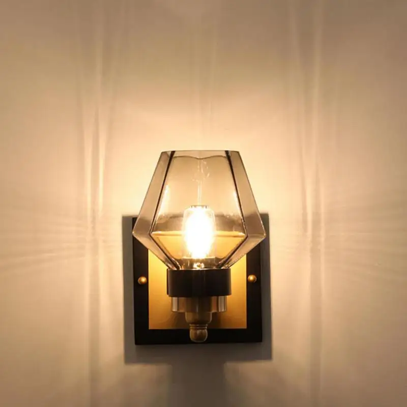 

Hallway Retro Smoky Glass lampshade Wall Lamp night lamp American Living Room grey glass led Wall sconce indoor home lighting
