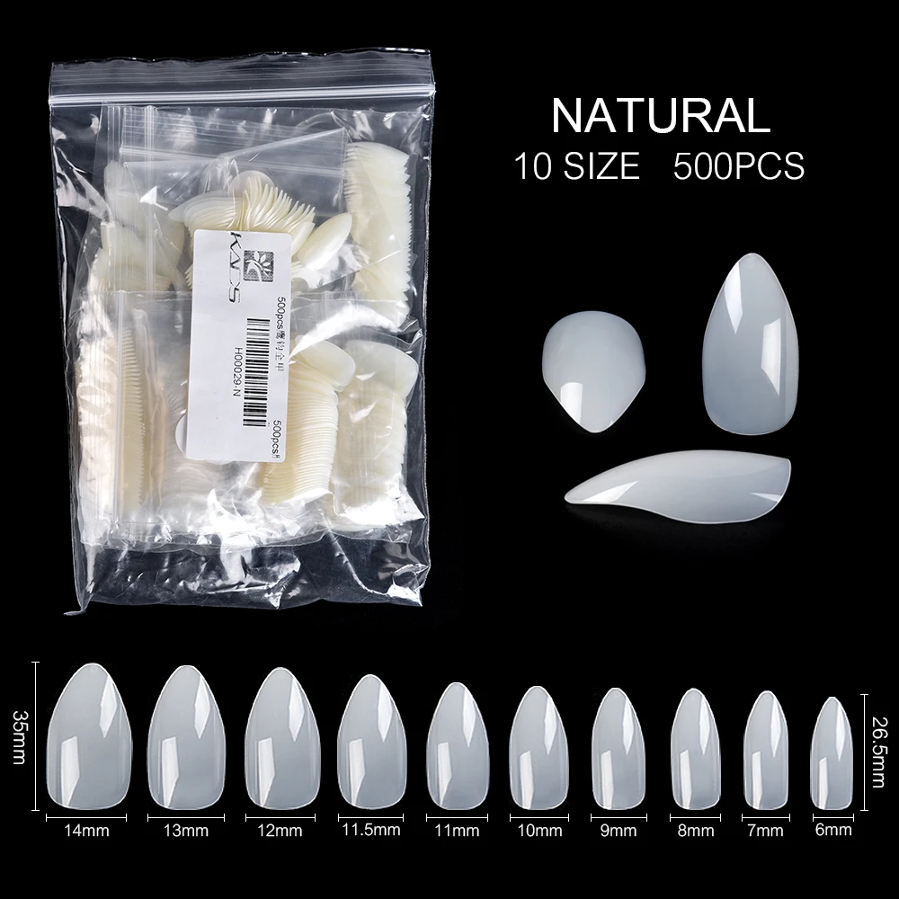

500Pcs/Box False Nail Art Tips Clear Natural White Full Cover Eagle Hook UV Gel Extension Fake Nails 10 Sizes Manicure Tools