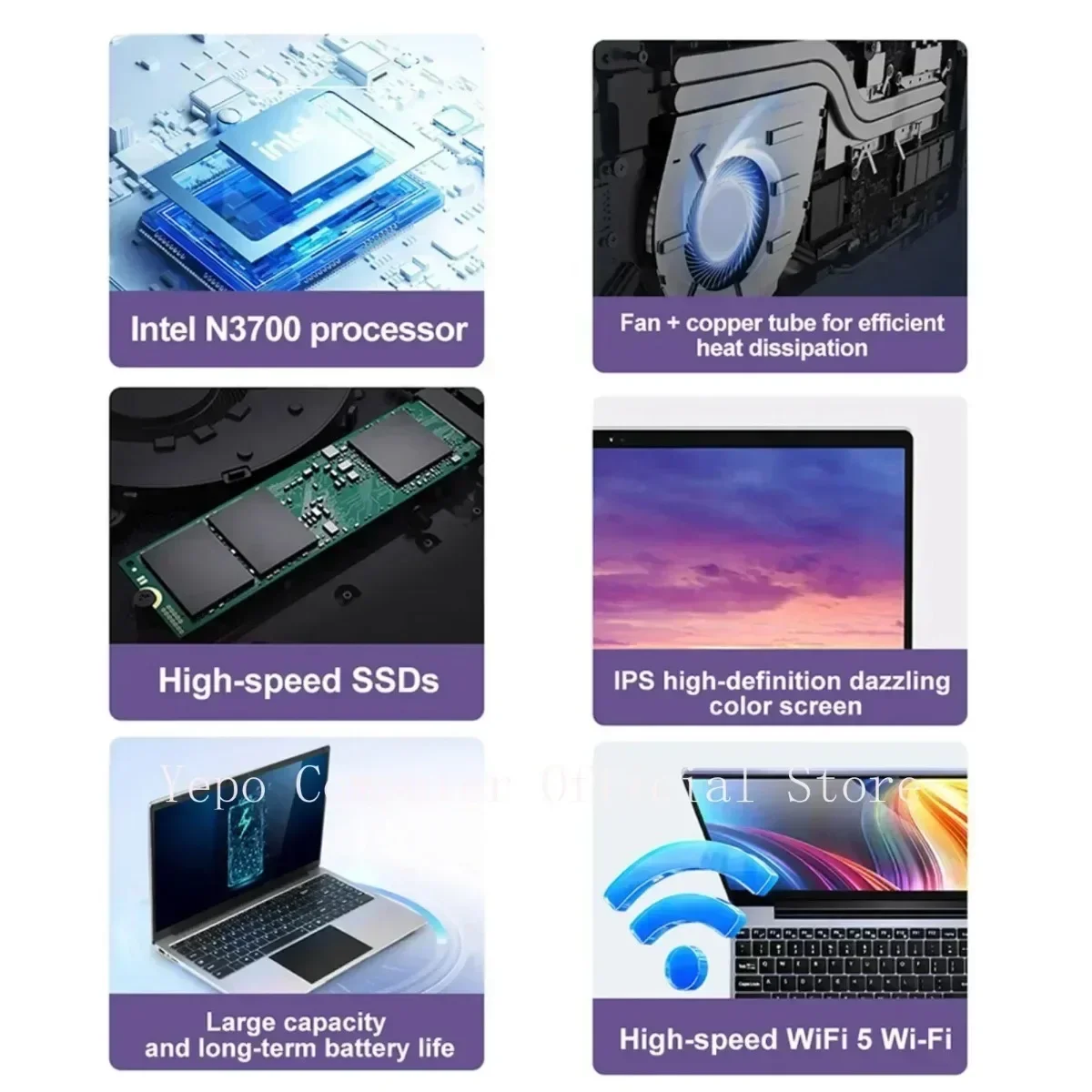 2025 New Laptop Global Version Intel N3700 Ultra Thin 14.1-inch HD Screen 16G+2048G DDR4 High Speed WIFI 5+Office computer 3