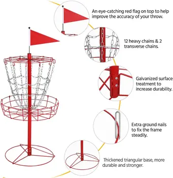 Yaheetech Portable Disc Golf Basket Target Disc Sports 12-Chain Practice Disc Golf Target Steel Hole Disc Golf Goals Catcher Ind 2