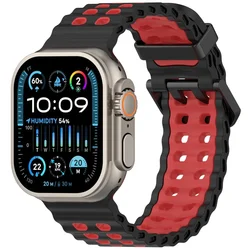 Ocean Silicone Strap for Apple Watch - Durable and Stylish Replacement Band (Black red)
