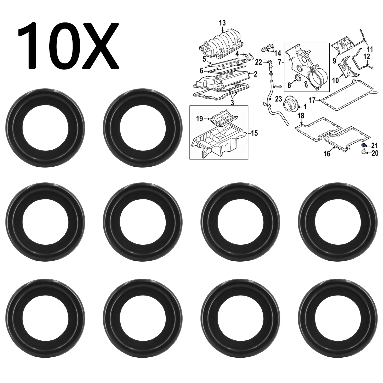 10PCS Oil Drain Plug Gaskets For Ford Fiesta Mondeo Transit Focus C-Max Mazda Volvo 1005593 13X22X3mm Oil Pan Screw Washers