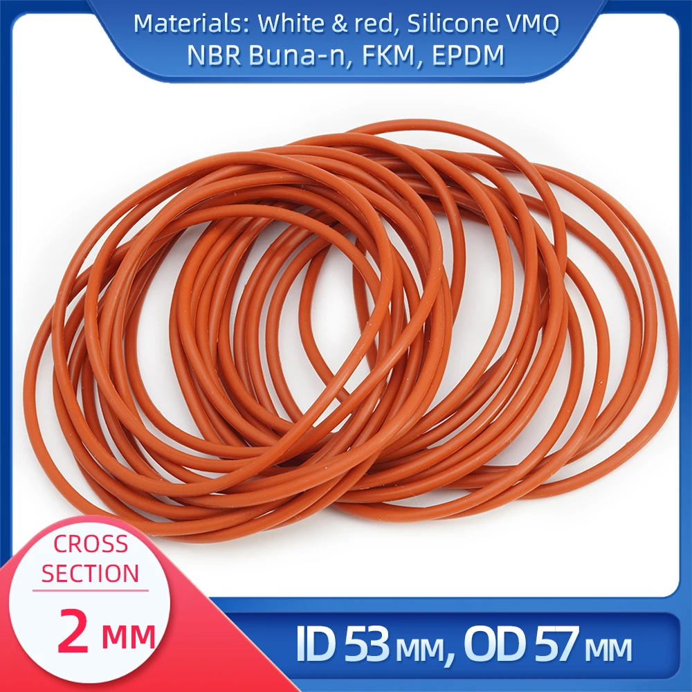 

O Ring CS 2 mm ID 53 mm OD 57 mm Material With Silicone VMQ NBR FKM EPDM ORing Seal Gaske