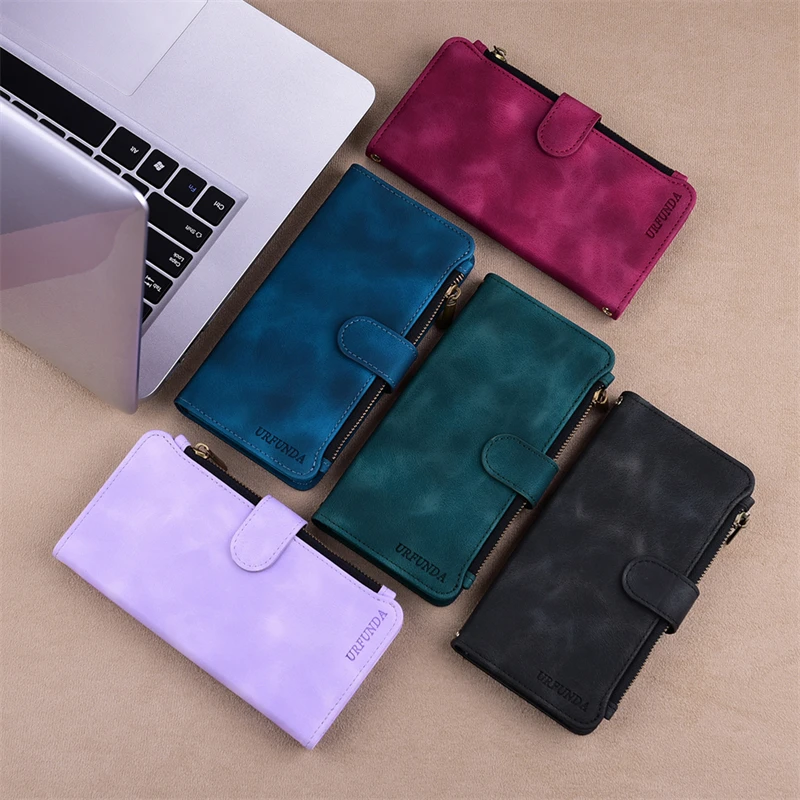 Luxury Zipper Leather Wallet Flip Case