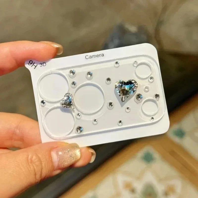 Diamond Heart Glass Camera Protector - Clear HD Full Cover Lens Film