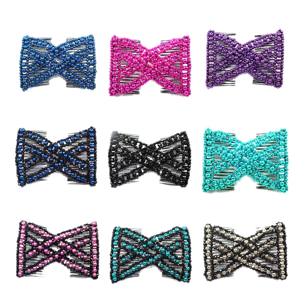 

4pcs Fashion Variety Beaded Hairpins Stretchy Hair Combs Clips Hair Styling Accessories for Women Girls (Random Color)