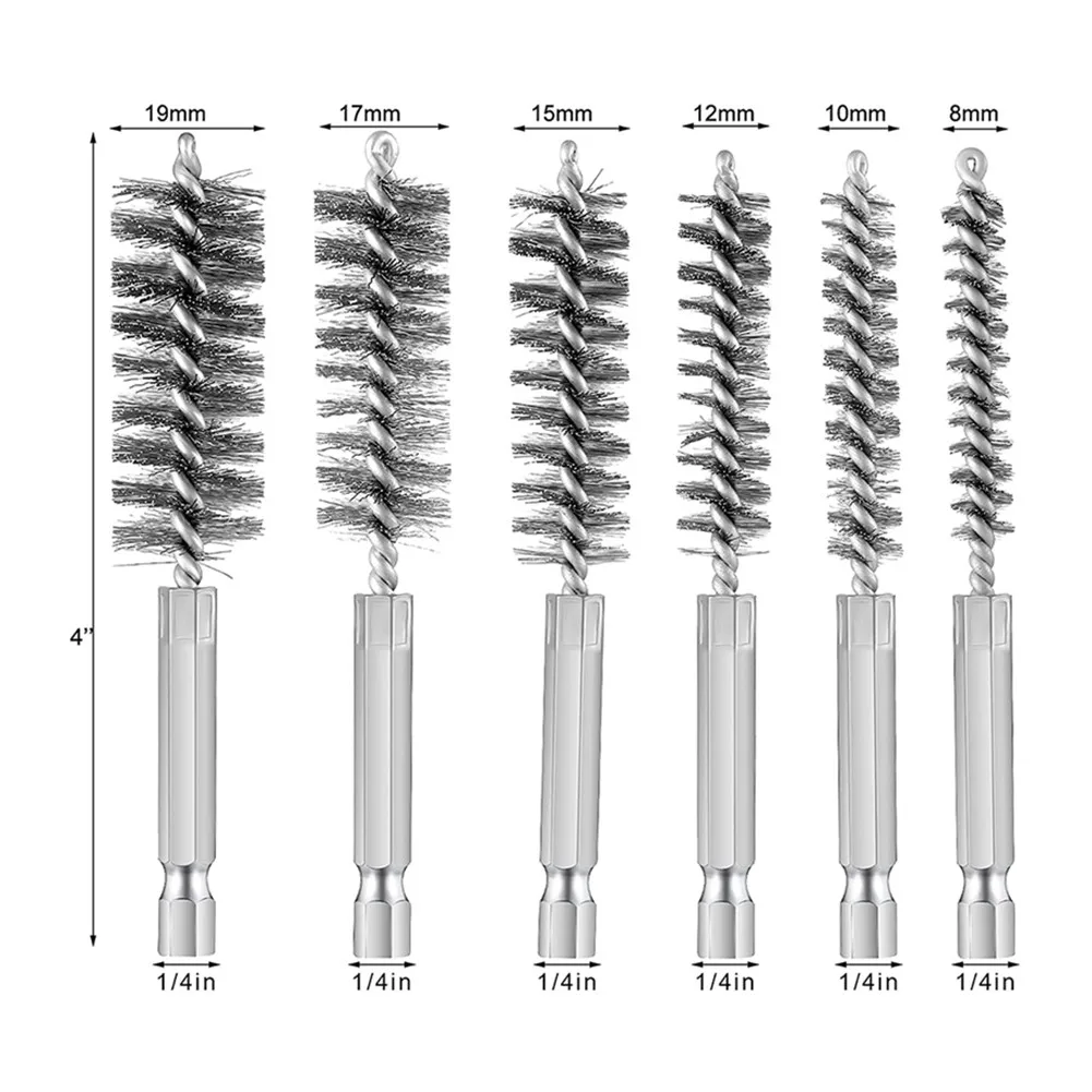 6 PCS Stainless Steel Drilling Brush Twisted Wire Stainless Steel Cleaning Brushes For Electric Drill Impact Tool Cleaning