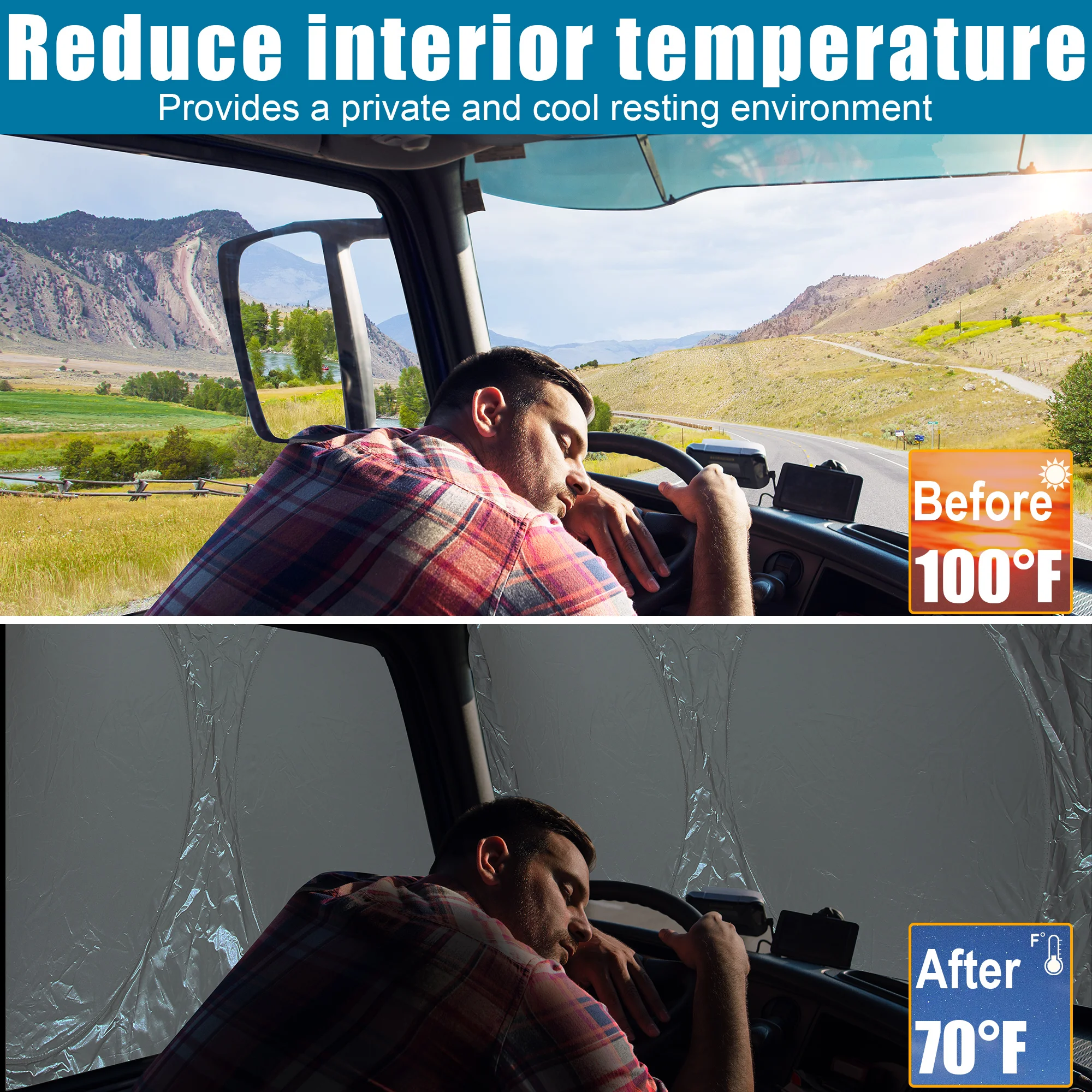 Uxcell Semi-Truck Sunshade for Windshield and Side Window 240T Block Sun Ray RV Big Rig Protective