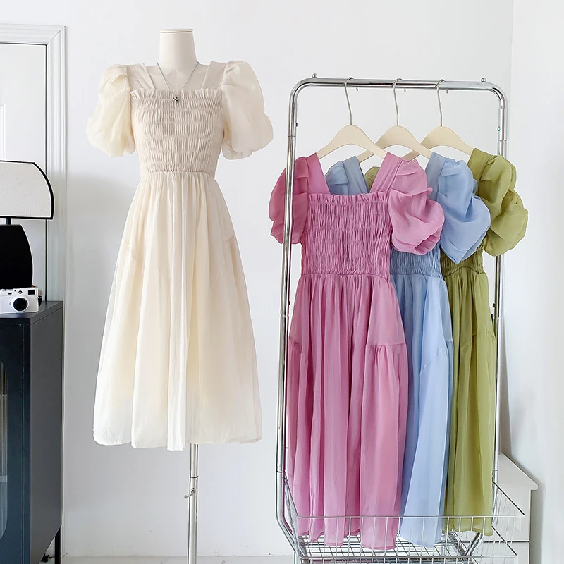 

Женское шифоновое платье с коротким рукавом, Элегантное Длинное ТРАПЕЦИЕВИДНОЕ Платье-футляр с квадратным вырезом и поясом на резинке, лето 2023