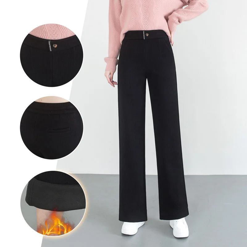★woohwa★ZIP FLARE PANTS★正規品/韓国送料込 Women Thicken Loose Wide Leg Pants Winter Warn Elastic High
