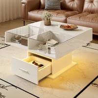 Table basse multifonctionnelle à plateau relevable, finition brillante, éclairage LED, hauteur réglable, grand rangement, table centrale moderne 100x50x42cm, structure stable, montage facile, salon, bureau, petit appartement, table à thé, meuble décoratif 5