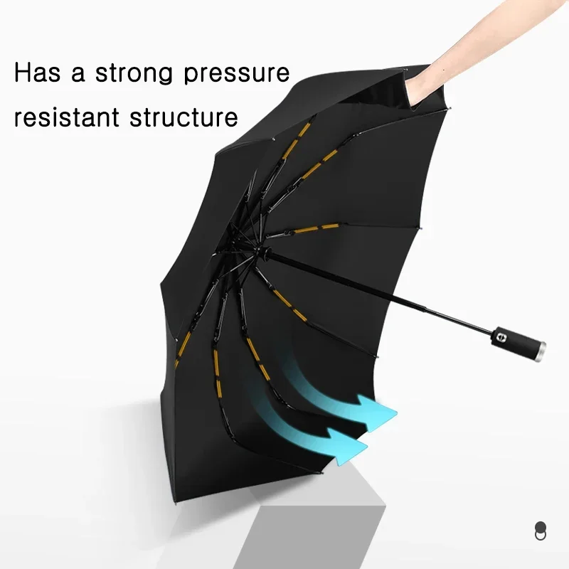 Folding Umbrella Torch Swivelling LED Automatic Sunshade for Men & Women