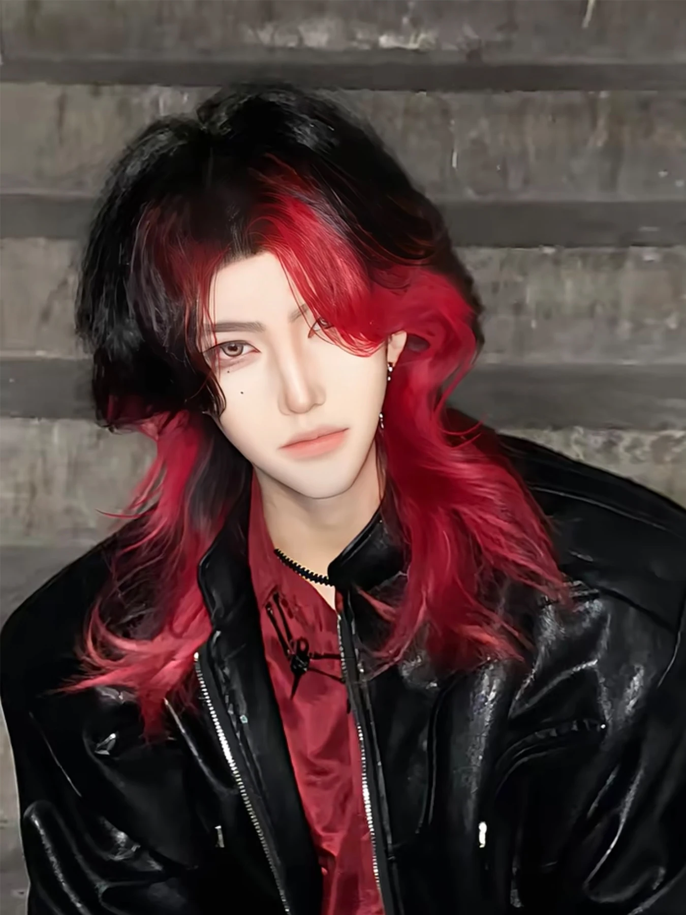 XIYUE Synthetic Lace Front Wig Men Female Short Hair Black red wolf tail color matching Handsome Korean Natural Fluffy Net Red synthetic wig