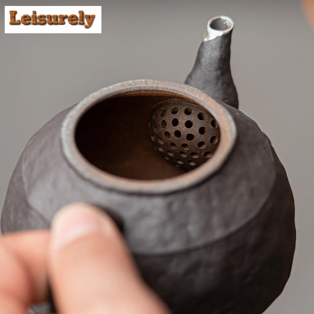 180ml Retro Old Rock Clay Teapot Handmade Gilded Silver Pot Chinese Tea Maker Kettle with Infuser Chinese Kung Fu Tea Set Craft