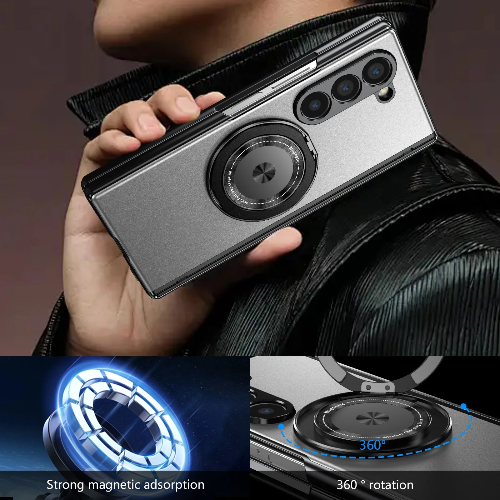 Premium Aluminum Alloy Rotating Ring Phone Case with Hinge Protector