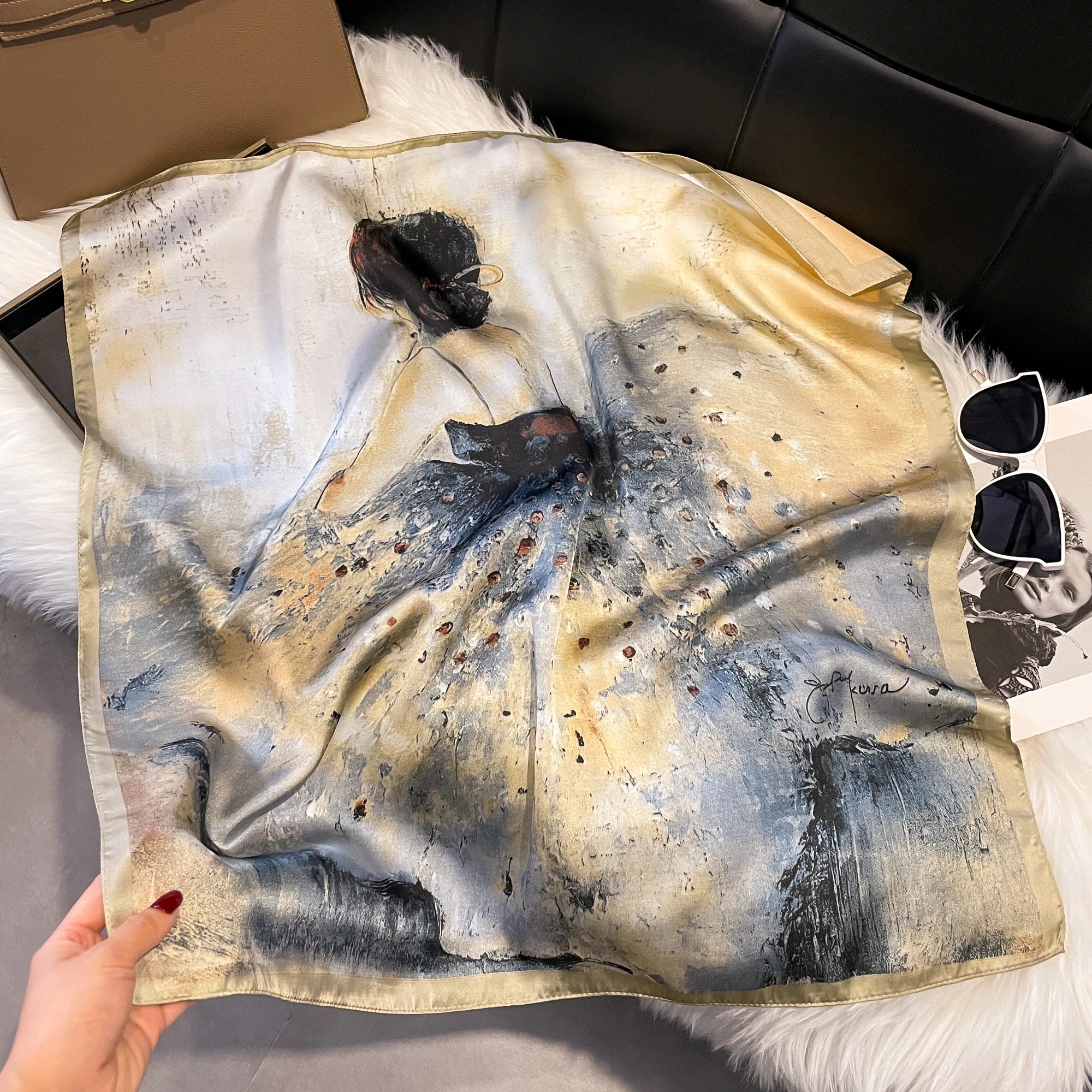 NEW Flower Silk Square Scarf Women Satin Shawl Wrap Hijab Female Hair Band Wrist Luxury Headkerchief 70*70cm Echarpe Bandana