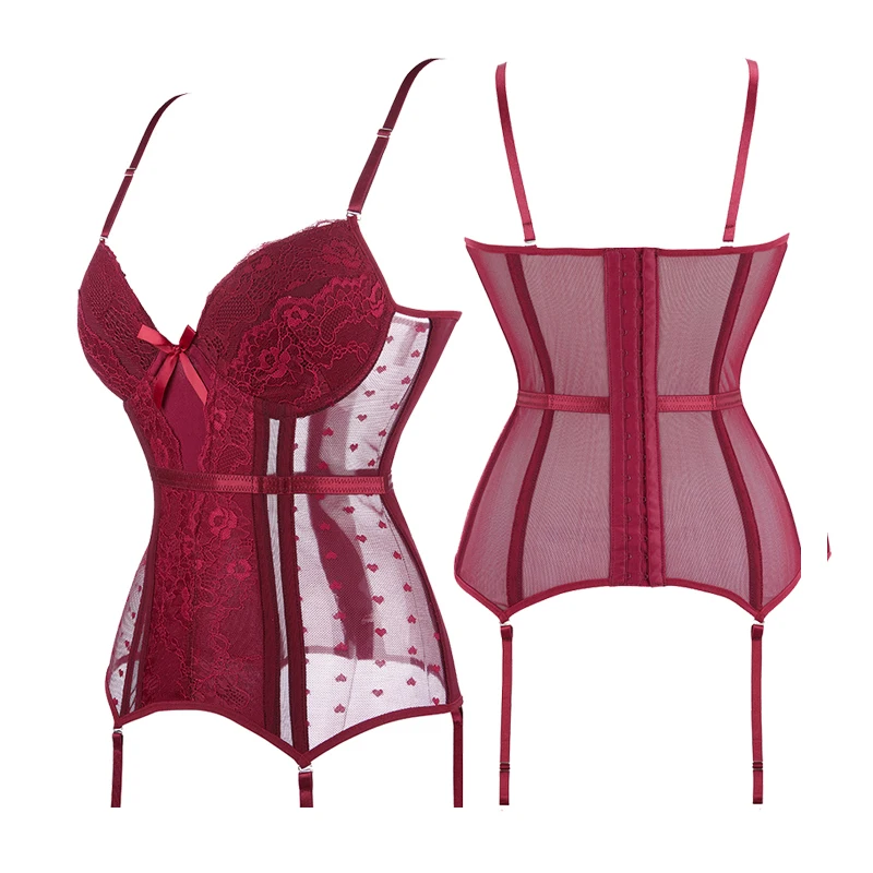 Lingerie Basque Women's Padded Underwired Corset Bustier Top Adjustable Straps With Suspenders body shaper waist trainer corset bustier top waist corset lace lingerie lace corset lace lingerie set