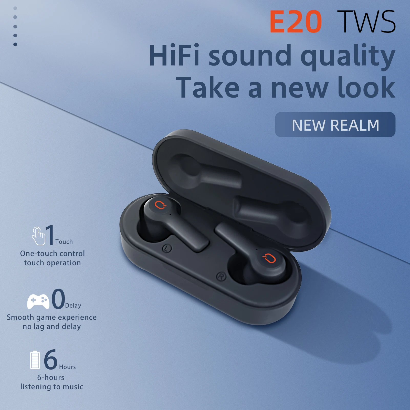 Auriculares sem Fio Bluetooth Qere E20 Fone de Ouvido de Música Hifi com Microfone Fones de Ouvido Esportivos Fone à Prova Dágua Tws 100 Original Novo 2023 - Image 3