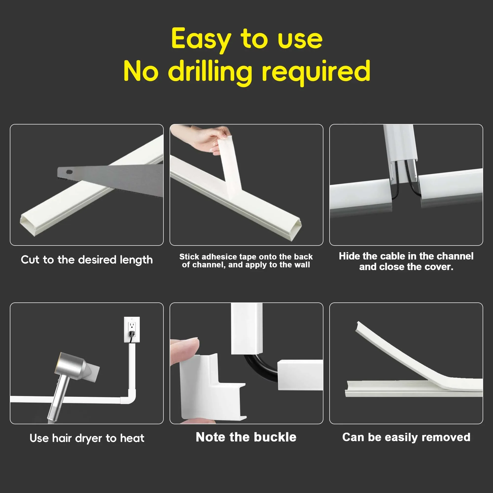 TV Cable Management Cord Cover, Hider Cord Organizer, Raceway Kit, Concealer System Covers, PVC Trunking Channel (10-Pcs)