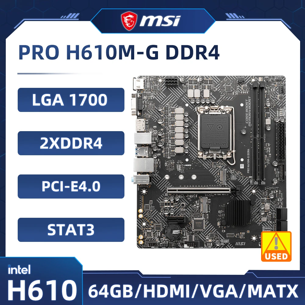

MSI PRO H610M-G DDR4 Motherboard Intel H610 LGA 1700 DDR4 64G HDMI PCIe 4.0 M.2 USB 3.2 Supports 12th Gen Intel Core cpu