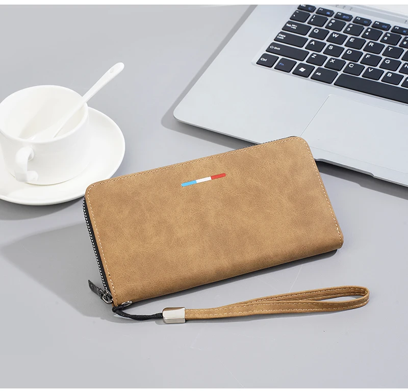 Neue lange Herren-Geldbörse mit Reißverschluss, mehrere Kartenfächer, großes Fassungsvermögen für Telefon und Münzen, hochwertiger männlicher Clutch-Stil – Detail 14