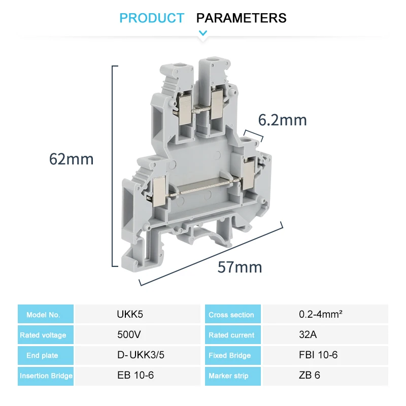 10Pcs UKK/UKKB 5 이중 레벨 터미널 블록 2 레이어 0.2 - 4 mm² 플러그 와이어 전기 나사 커넥터 DIN 레일 터미널 UKK5 UKKB5