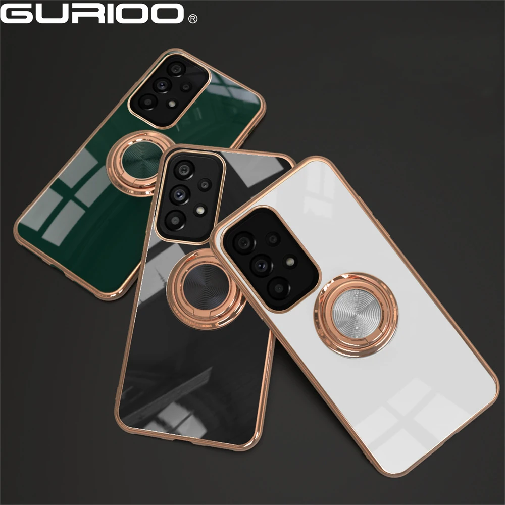 Husă pentru telefon de lux, placată cu aur, metal simplu, suport pentru inel pentru Oneplus 9 9Plus, rezistentă la șocuri, culoare solidă, husă din silicon moale._voghion.com