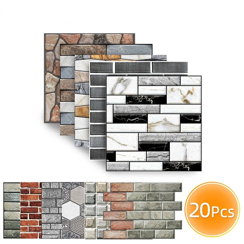 20PCS PVC Wallpaper Wall Panel Self-adhesive 3D Wall Tile Stickers DIY Stone Pattern Home Decoration Waterproof Wallpaper tumbeelluwa raw rough crystal stone wind chimes for home garden decoration 45cm 55cm