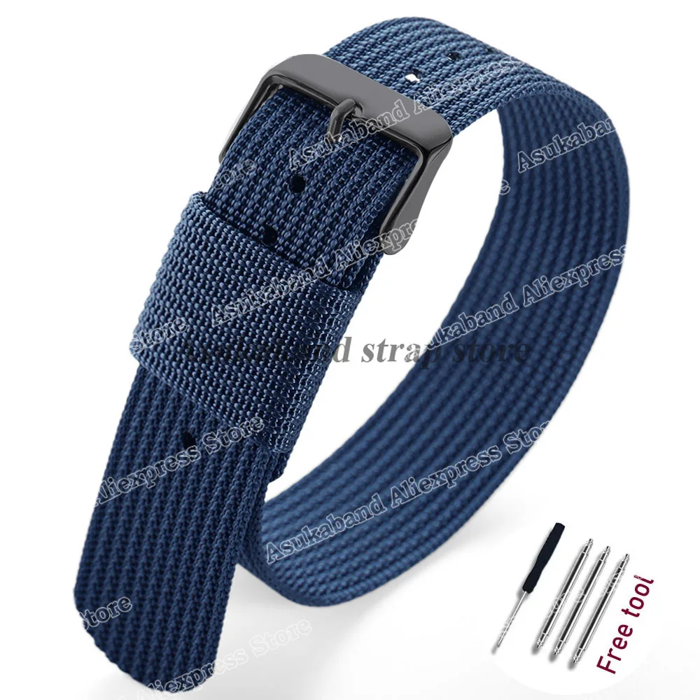 Black and Green Nylon Braided Men's Army Sports Watch Strap - Breathable and Wear-Resistant