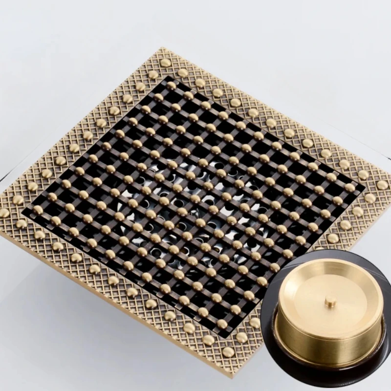 โบราณป้องกันกลิ่นท่อระบายน้ําชั้น 15*15 ซม.ระเบียงกลางแจ้งห้องน้ําท่อระบายน้ําป้องกันแมลงทองเหลืองท่อระบายน้ําระบายน้ําขนาดใหญ่ 1