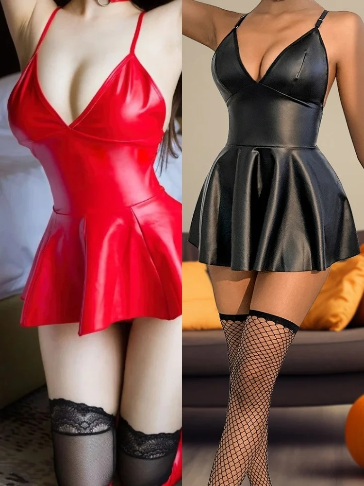 Lingerie Sets Faux Leather Lingerie Sexy Lingerie Women Lingerie Faux Leather Dress Women Dresses Sexy Lingerie Latex Daring Dress Sexy Underwear PU Leather Erotic Lingerie Dress Porno Bodysuit Women Club Wear