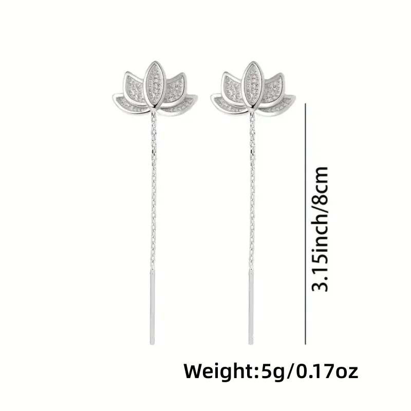 Silver Color Lotus Flower Long Tassel Earring for Women Elegant Minimalist Earings Perfect for Daily Wear Jewelry Gifts