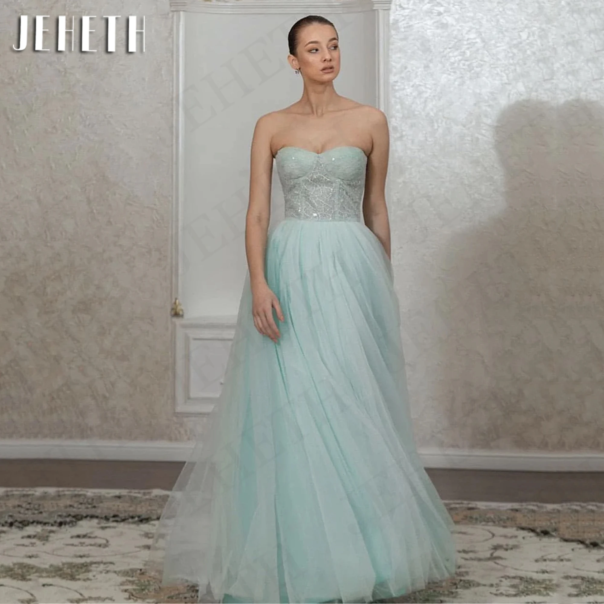 

JEHETH Princess Strapless Prom Dresses Elegant Sweetheart Sequined Lace A Line Special Events Dress vestidos de graduaciones