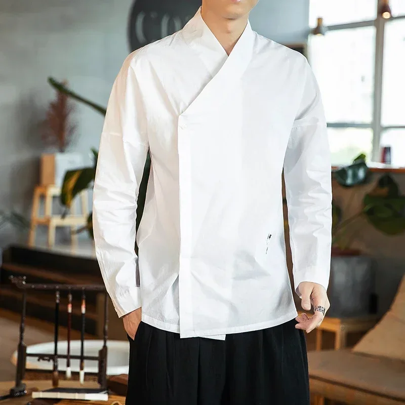Men Chinese Style Cotton Linen Oriental Hanfu Streetwear Casual Shirts men chinese style shirt
