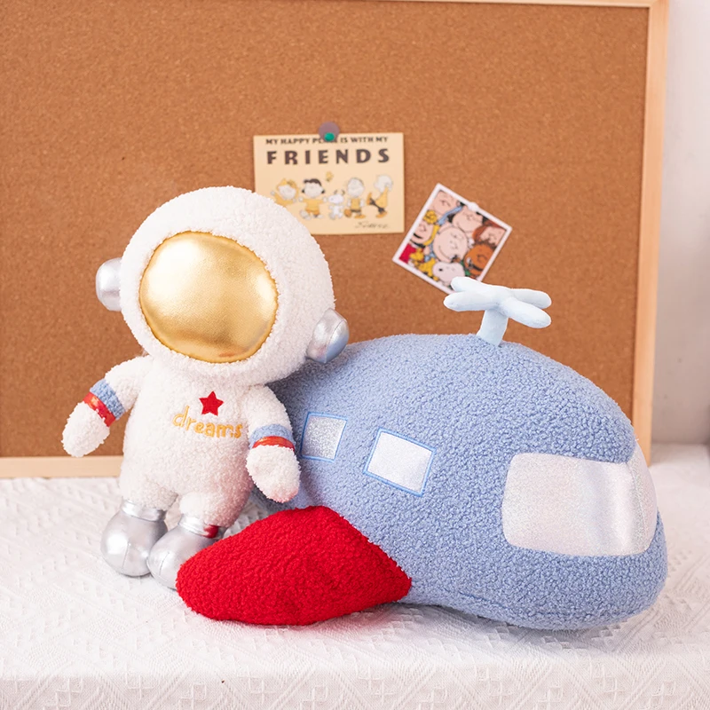 ZU Space Theme Party Home Decor Cute Astronauts UFO Rocket and Plane Plush Toys Boys Tent Room Throw Pillows 4